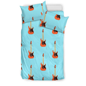 Electric Guitar Pattern Light Blue Background Bedding Set