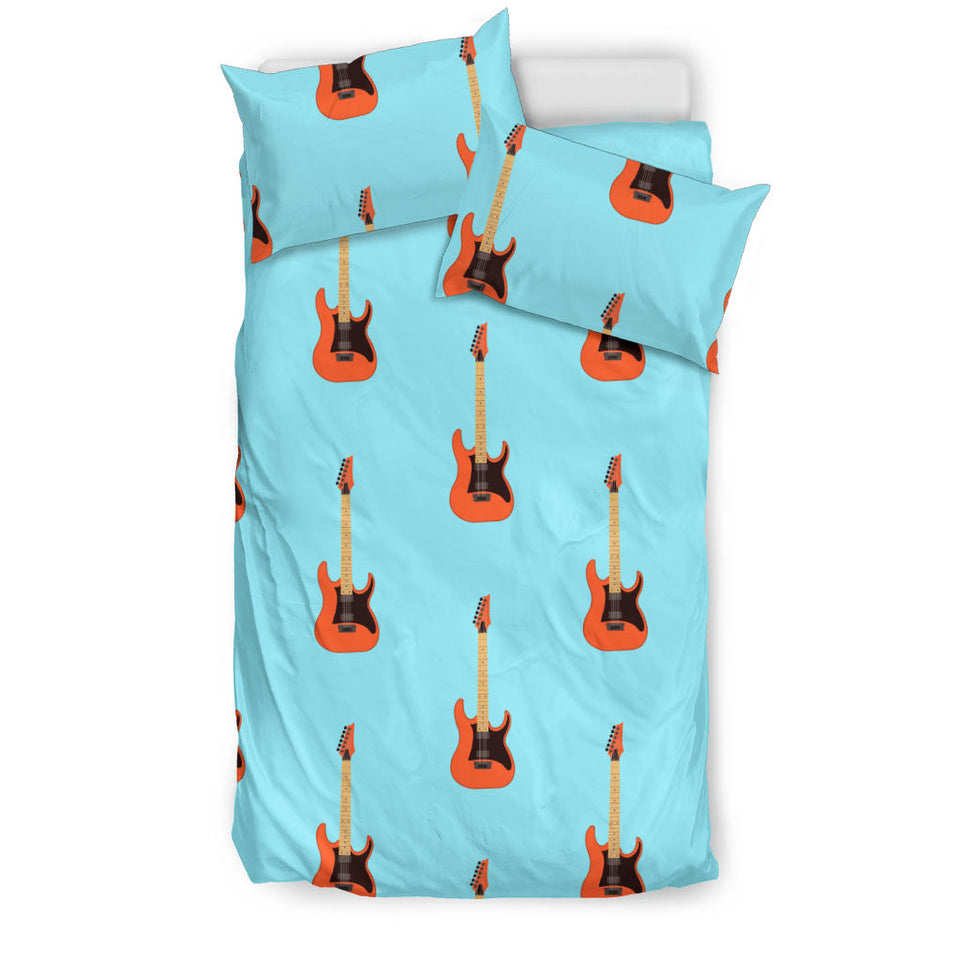 Electric Guitar Pattern Light Blue Background Bedding Set