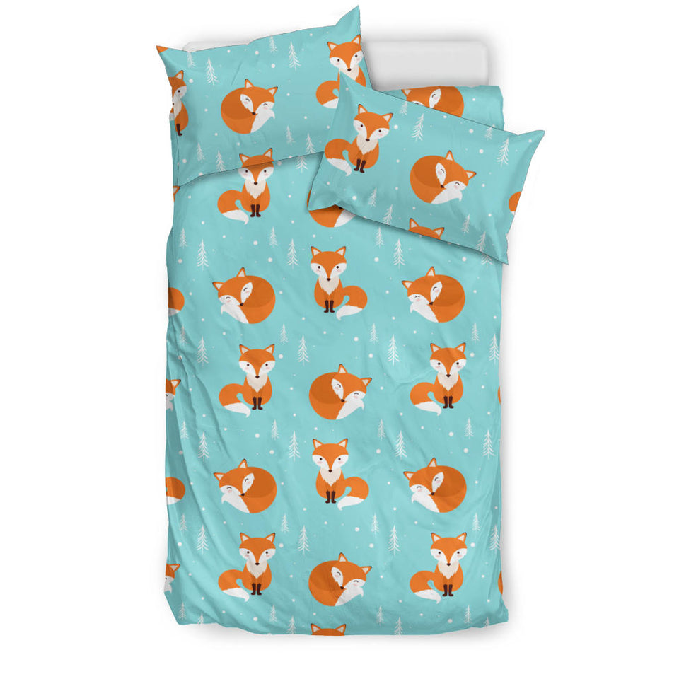 Fox Pattern Blue B Ackground Bedding Set