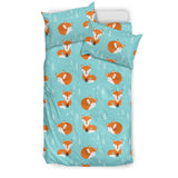 Fox Pattern Blue B Ackground Bedding Set