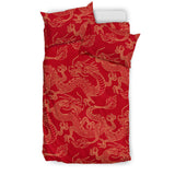 Gold Dragons Red Background Bedding Set