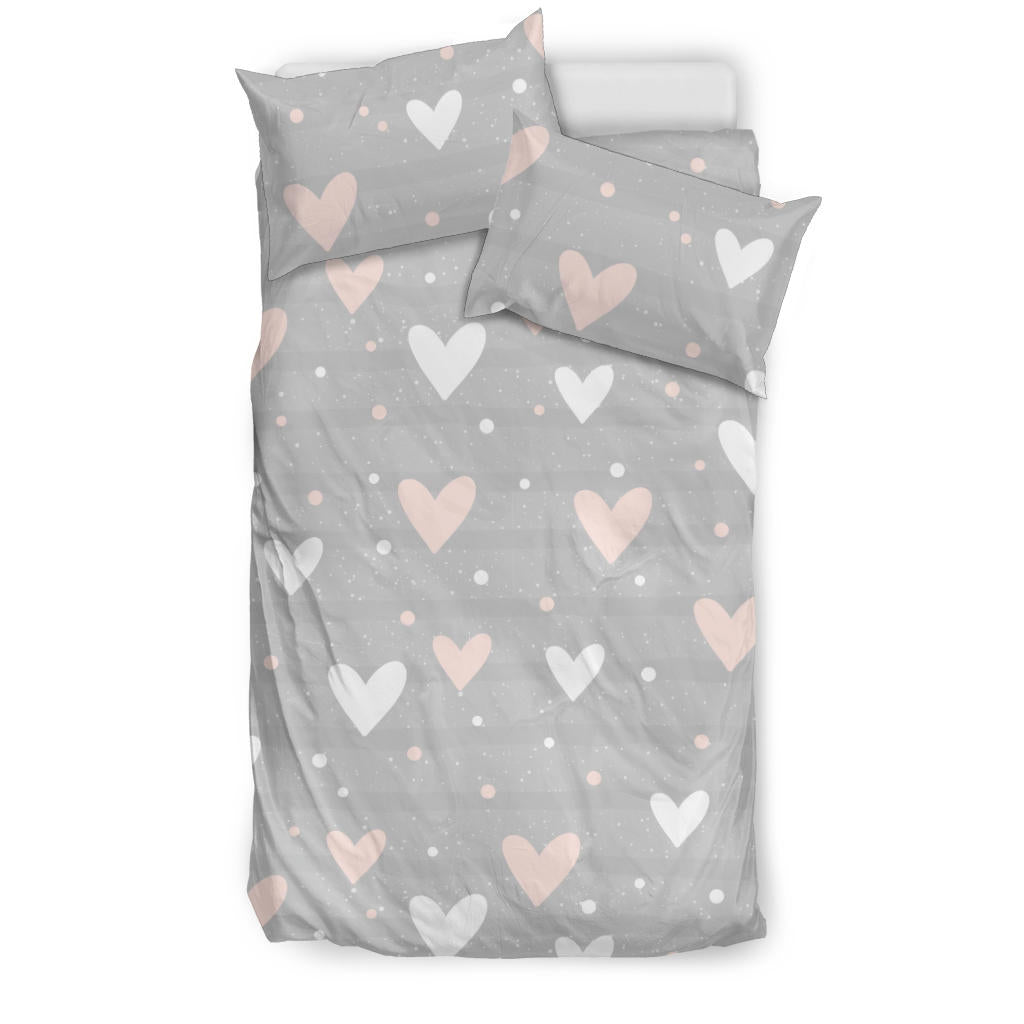 Heart Pattern Gray Background Bedding Set