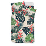 Heliconia Flowers, Palm And Monstera Leaves Bedding Set