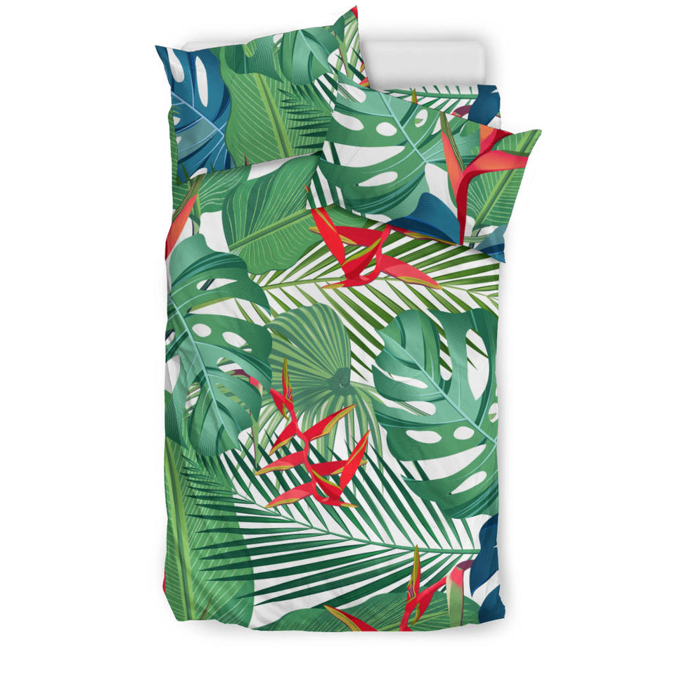 Heliconia Palm And Monstera  Leaves Pattern Bedding Set