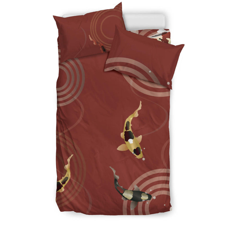 Koi Fish Carp Fish Red Background Bedding Set