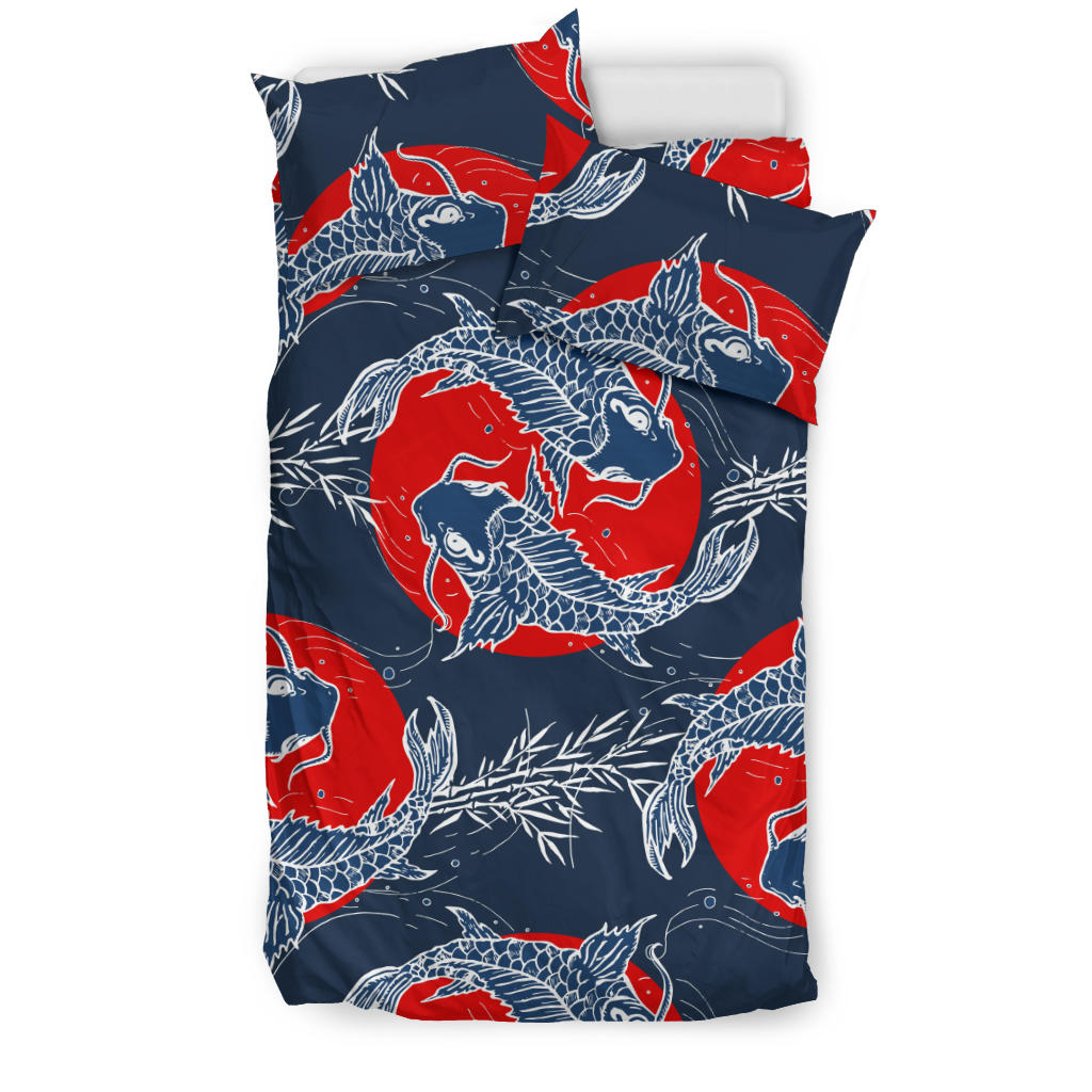 Koi Fish Carp Fishs Hand Drawn Japanese Art Bedding Set