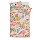 Pink Flamingo Birds Pineapples Hibiscus Flower Pattern Bedding Set