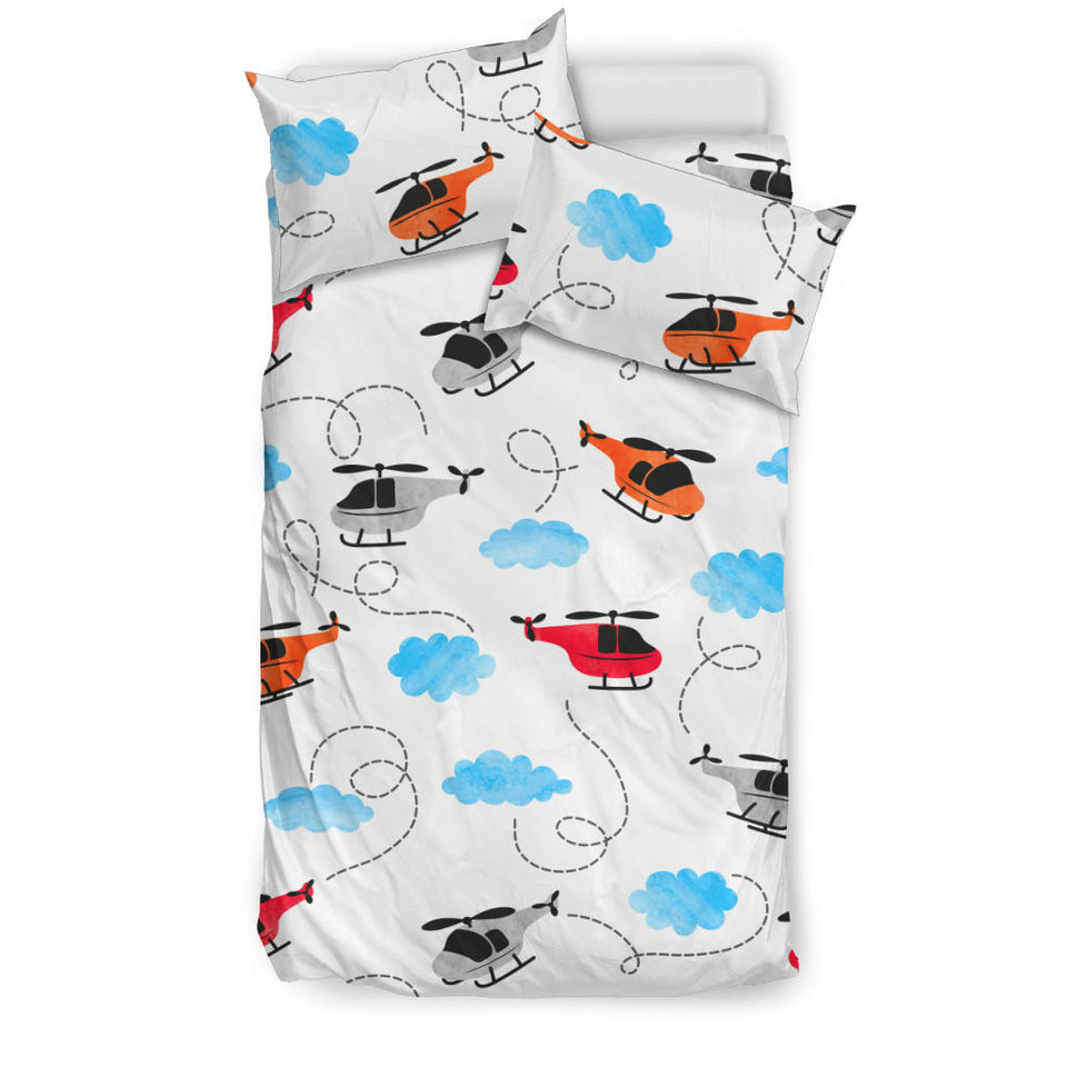 Watercolor Helicopter Cloud Pattern Bedding Set