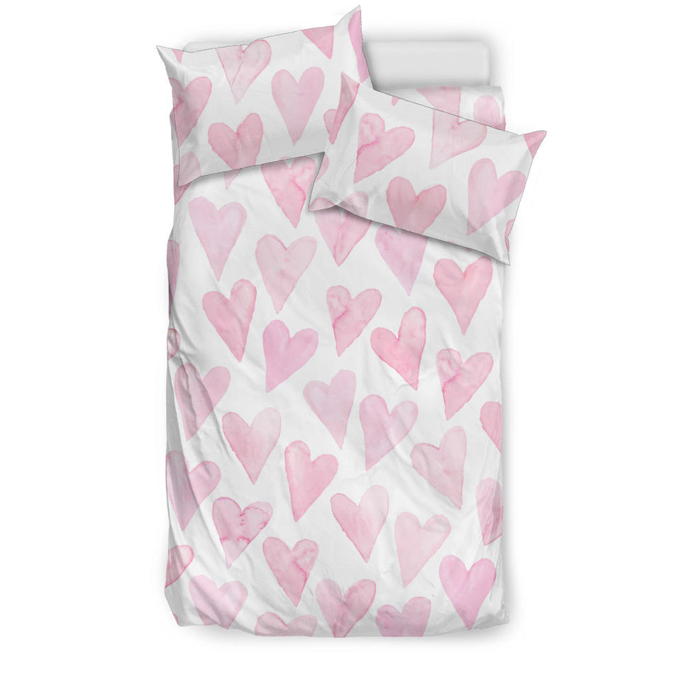 Watercolor Pink Heart Pattern Bedding Set