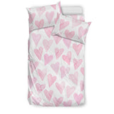 Watercolor Pink Heart Pattern Bedding Set