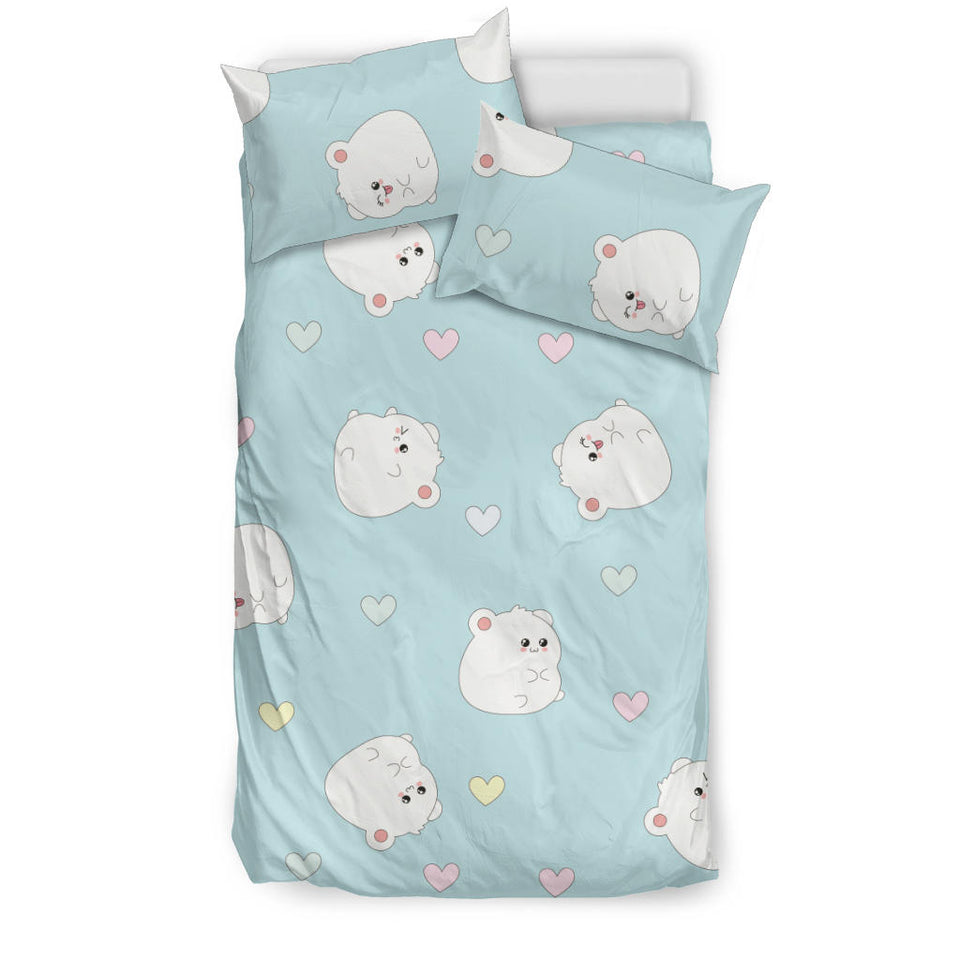 White Cute Hamsters Heart Pattern Bedding Set