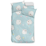 White Cute Hamsters Heart Pattern Bedding Set