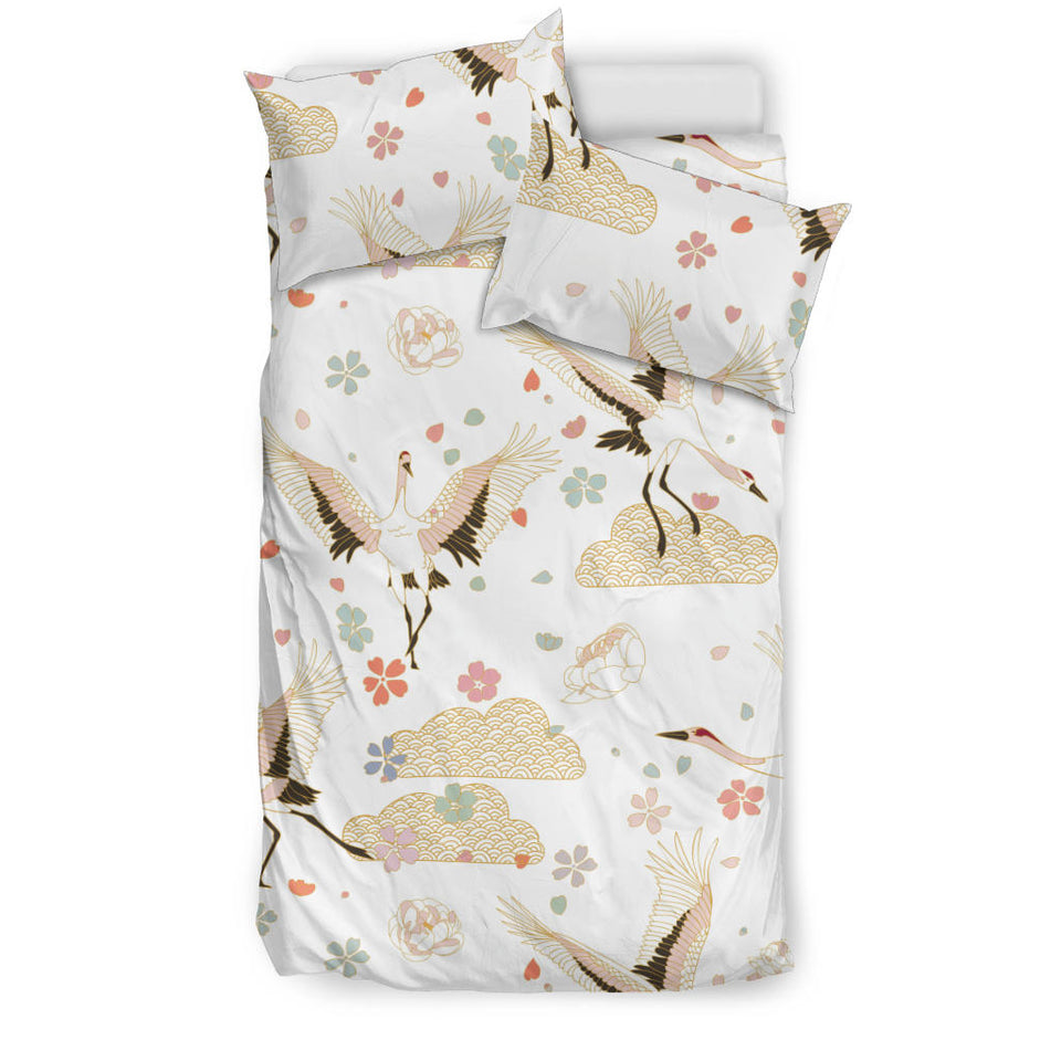 Beautiful Japanese Cranes Pattern Bedding Set
