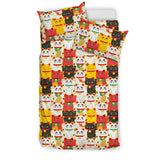 Colorful Maneki Neko Lucky Cat Pattern Bedding Set