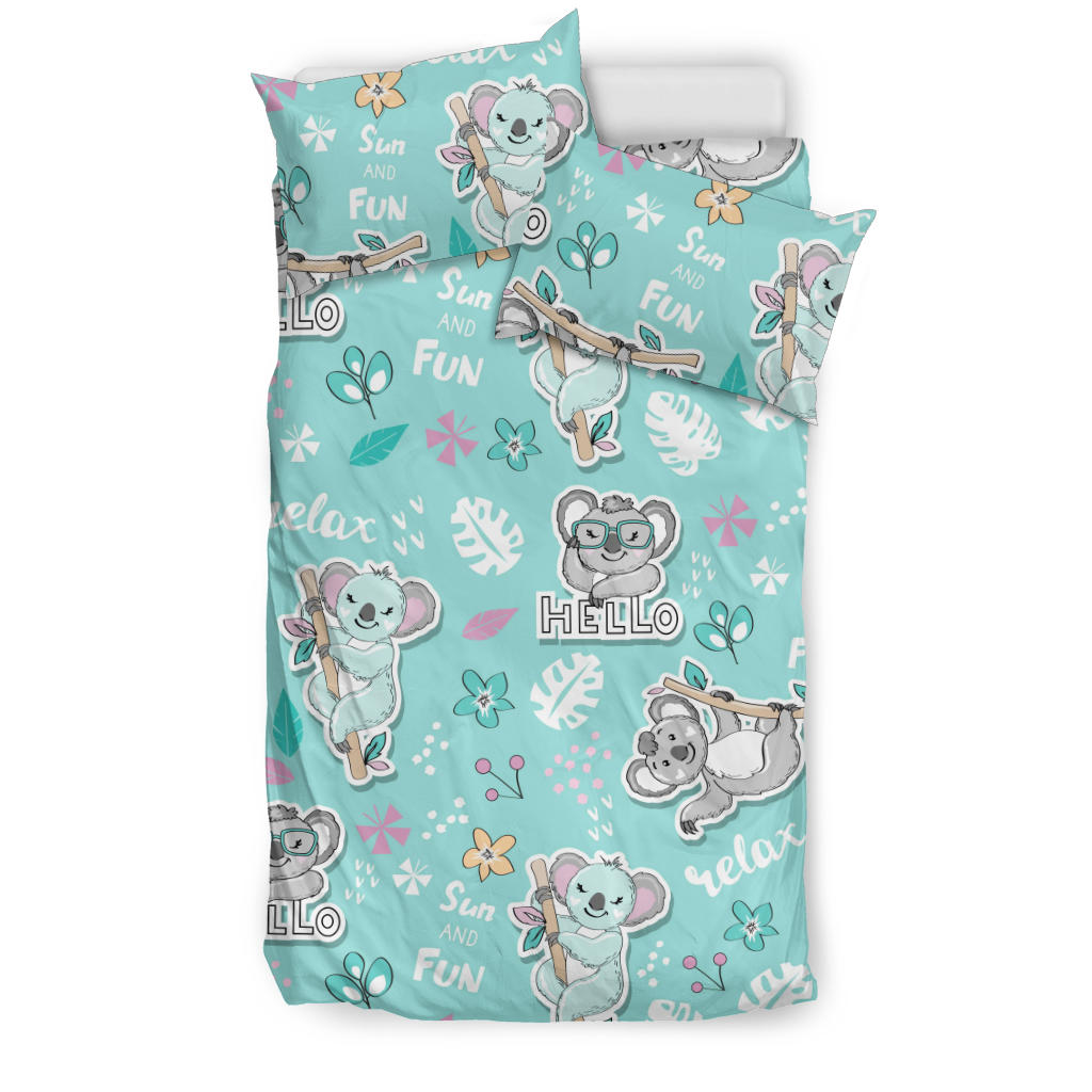 Cute Koalas Blue Background Pattern Bedding Set