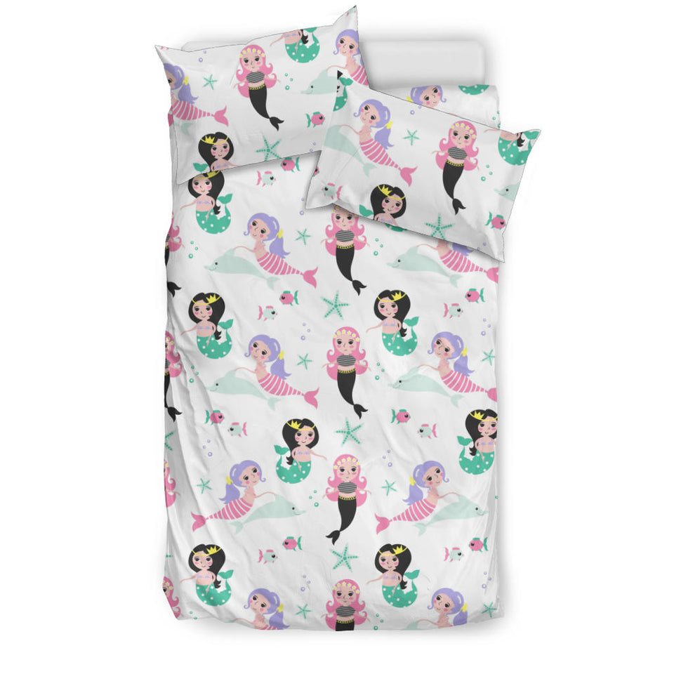 Cute Mermaid Dolphin Fish Starfish Pattern Bedding Set