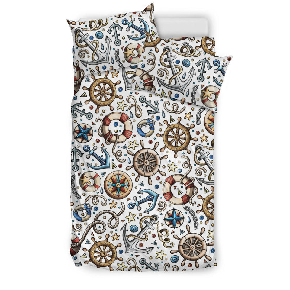 Cute Nautical Steering Wheel Anchor Pattern Bedding Set