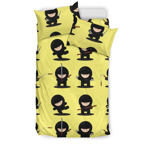 Cute Ninja Yellow Background Bedding Set