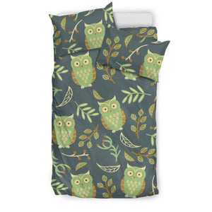 Cute Owls Leaves Pattern Bedding Set