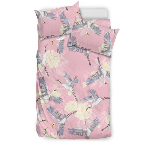 Japanese Crane Rose Pattern Bedding Set