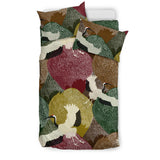 Japanese Cranes Flying Forest Dot Pattern Bedding Set