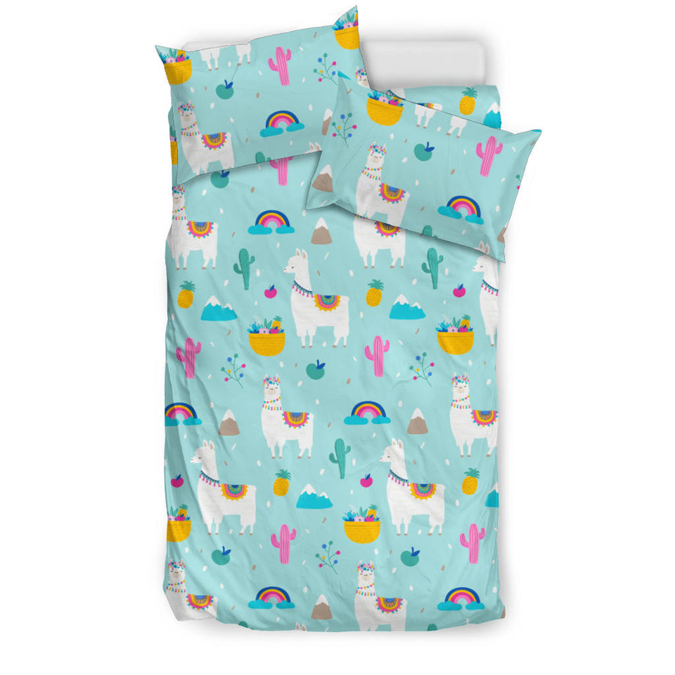 Llama Alpaca Cactus Leaves Pattern Bedding Set