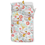 Maneki Neko Lucky Cat Fan Sakura Bedding Set