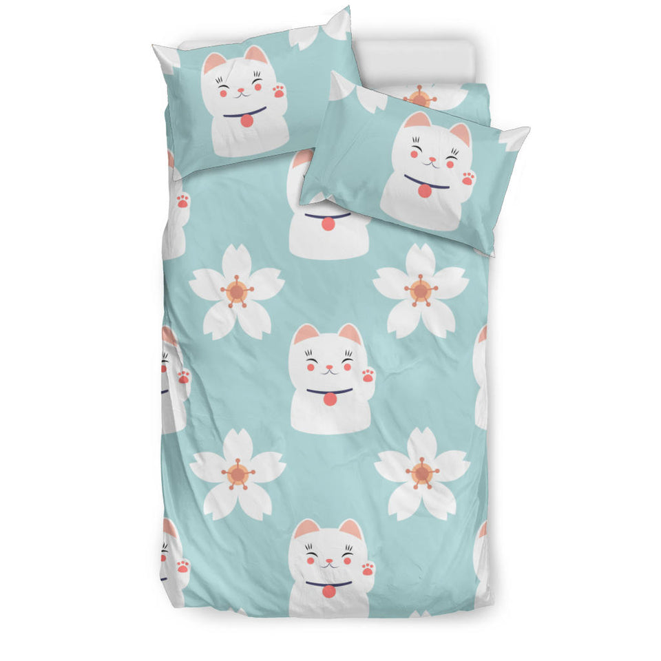 Maneki Neko Lucky Cat Sakura Bedding Set