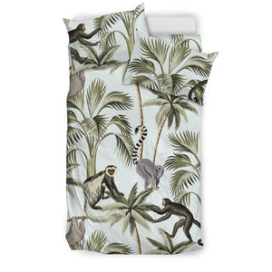 Monkey Sloth Lemur Palm Trees Pattern Bedding Set