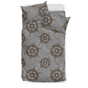 Nautical Wood Steering Wheel Pattern Bedding Set