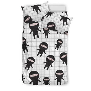 Ninja Pattern Plaid Background Bedding Set