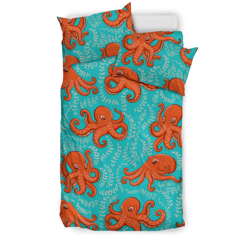 Octopus Turquoise Background Bedding Set