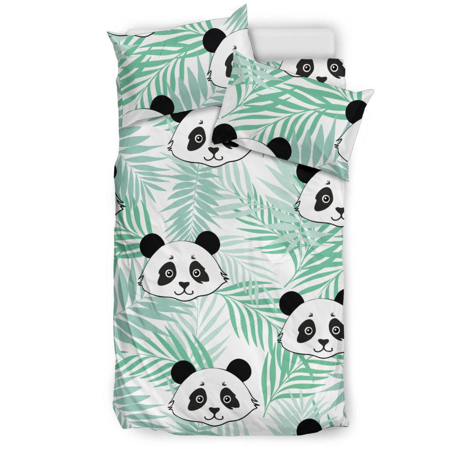 Panda Pattern Tropical Leaves Background Bedding Set