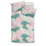 Pink Lotus Waterlily Leaves Pattern Bedding Set