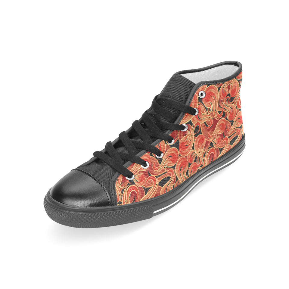Fire flame pattern Women's High Top Canvas Shoes Black