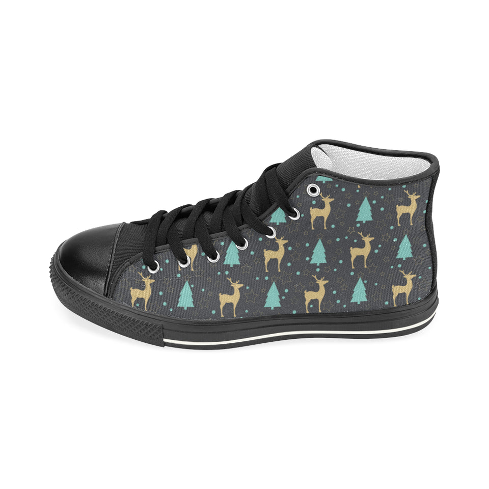 Deers star tree pattern Women's High Top Canvas Shoes Black
