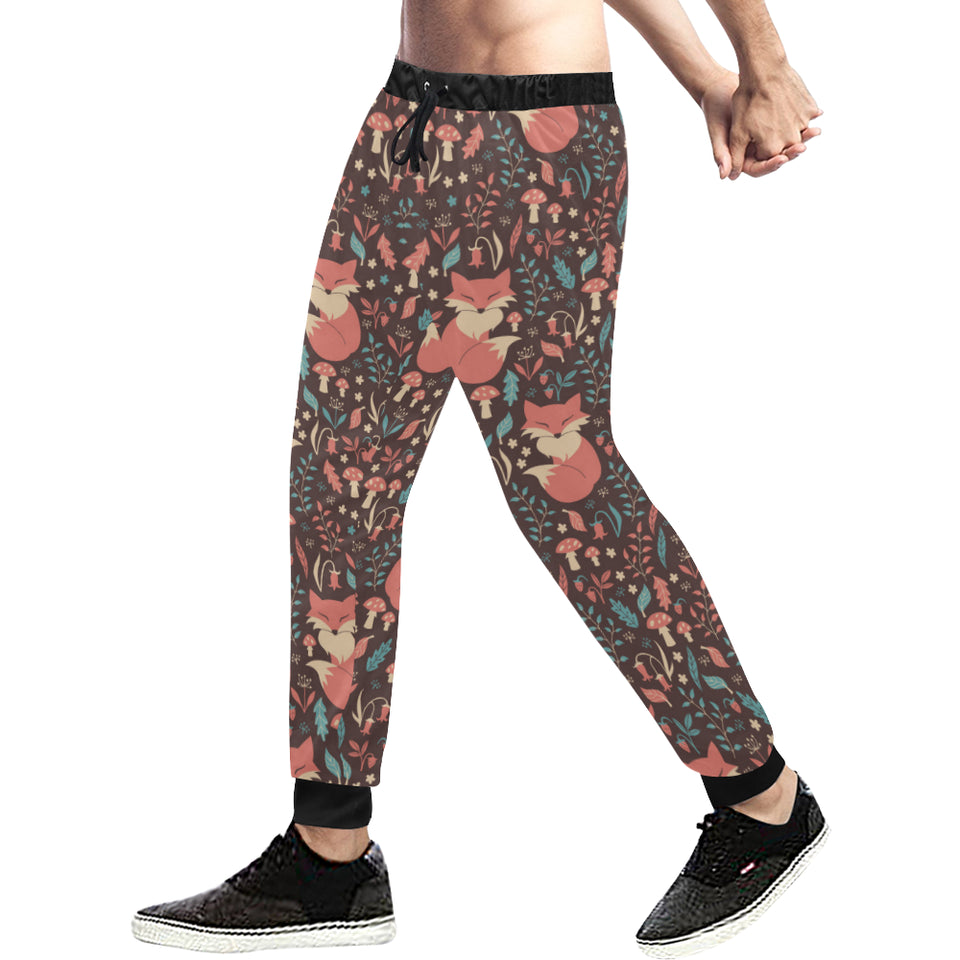 fox leaves mushroom pattern Unisex Casual Sweatpants