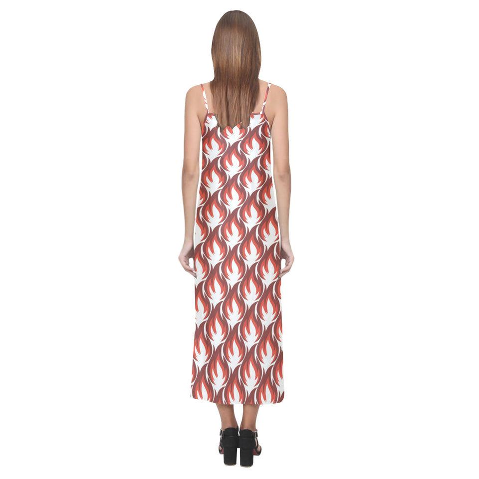 Fire flame symbol design pattern V-Neck Open Fork Long Dress