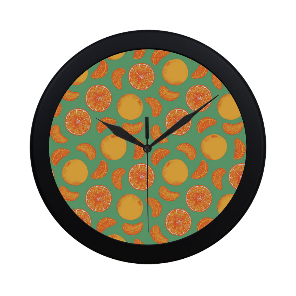 orange fruit pattern green background Elegant Black Wall Clock