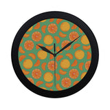 orange fruit pattern green background Elegant Black Wall Clock