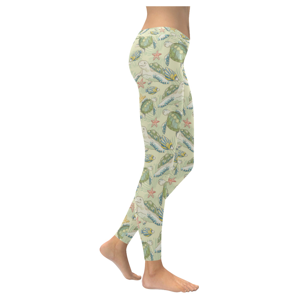 Hand drawn sea turtle fish pattern Women's Legging Fulfilled In US