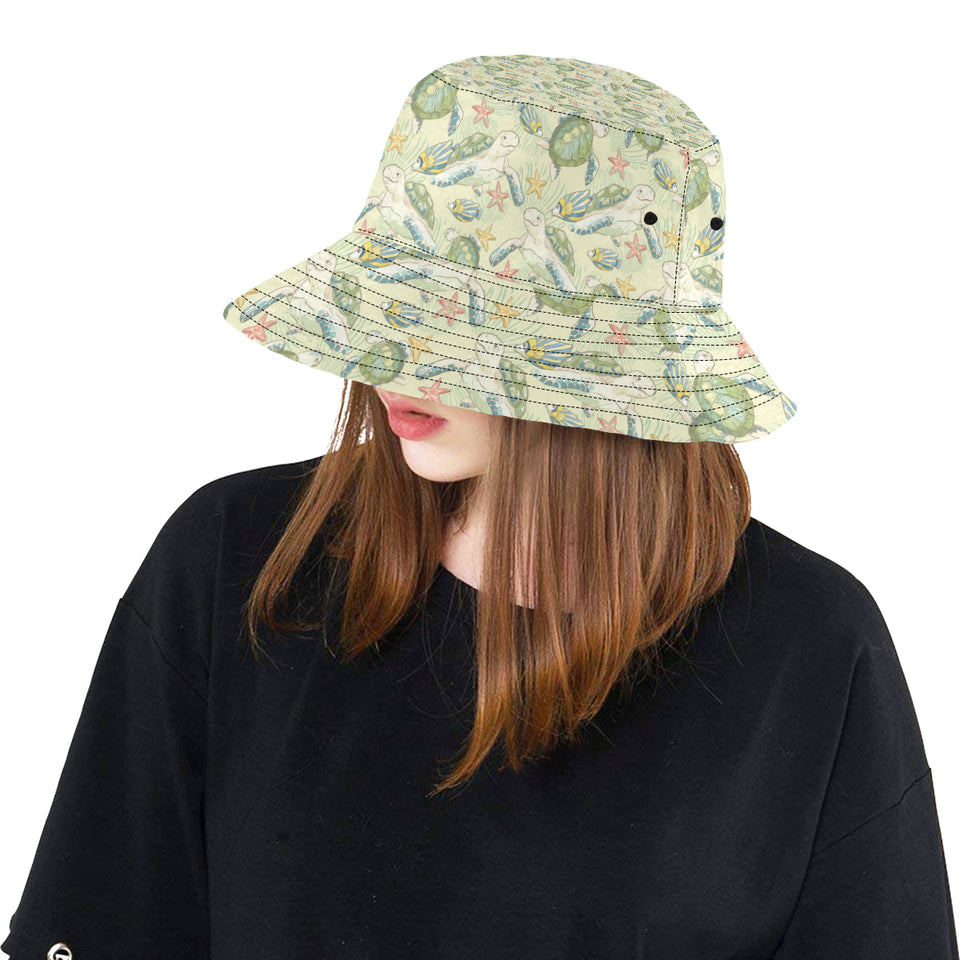 Hand drawn sea turtle fish pattern Unisex Bucket Hat