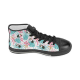 Toucan tropical flower leave pattern Women's High Top Canvas Shoes Black