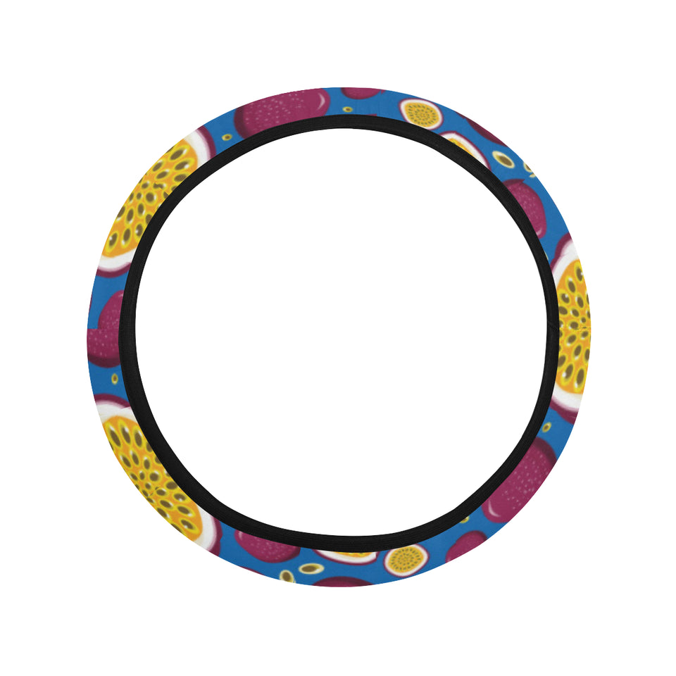 Passion fruit blue background Car Steering Wheel Cover