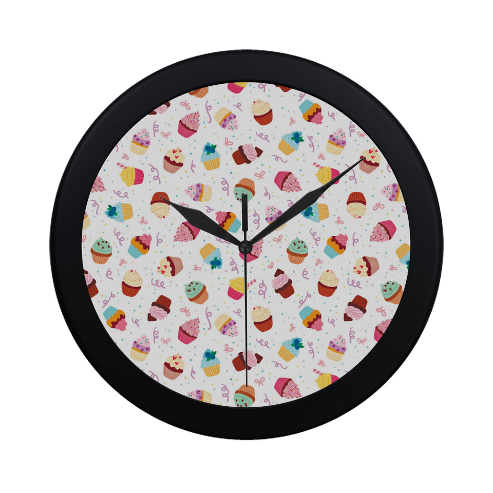 Cake cupcake design pattern Elegant Black Wall Clock