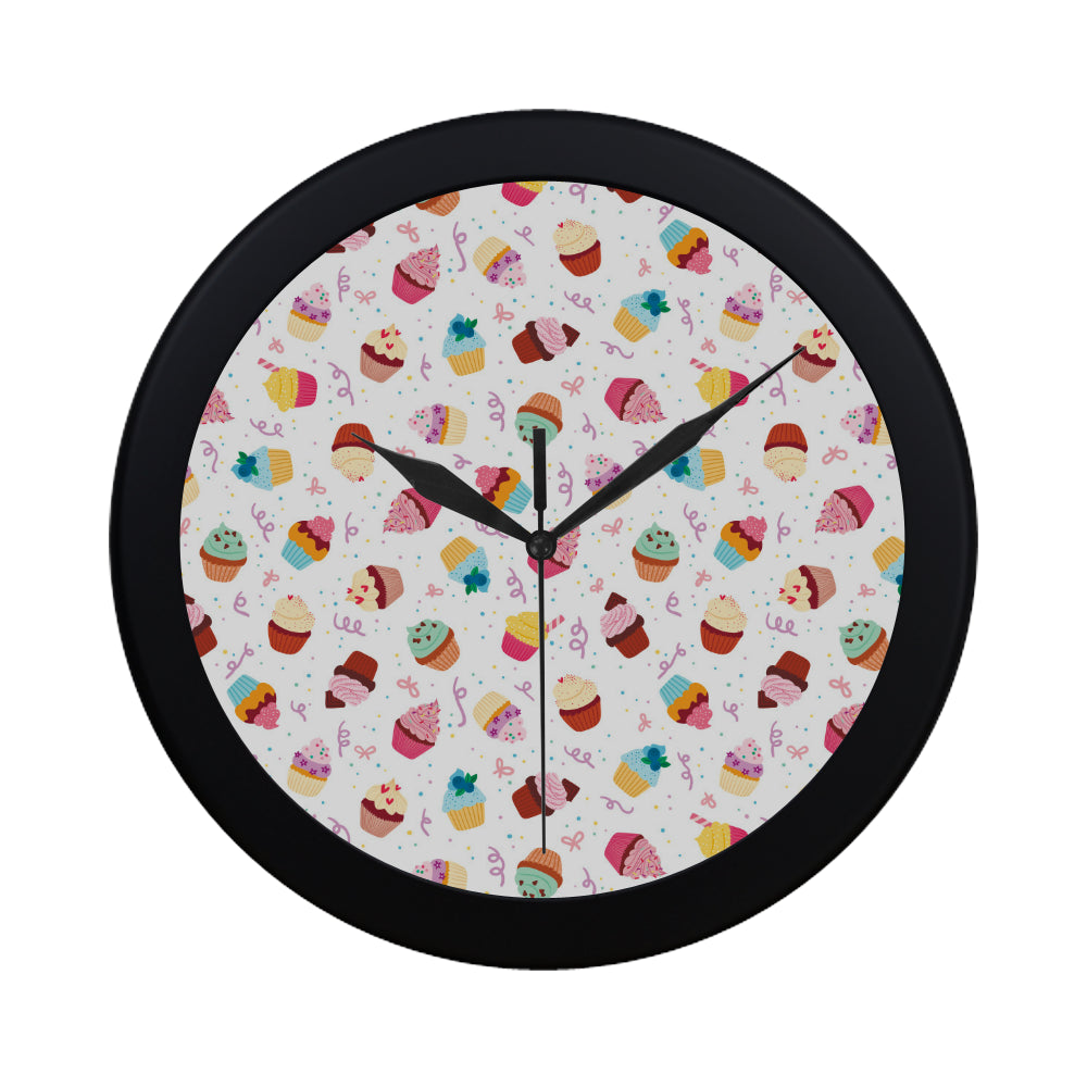 Cake cupcake design pattern Elegant Black Wall Clock