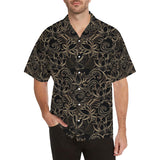 luxurious gold lotus waterlily black background Men's All Over Print Hawaiian Shirt