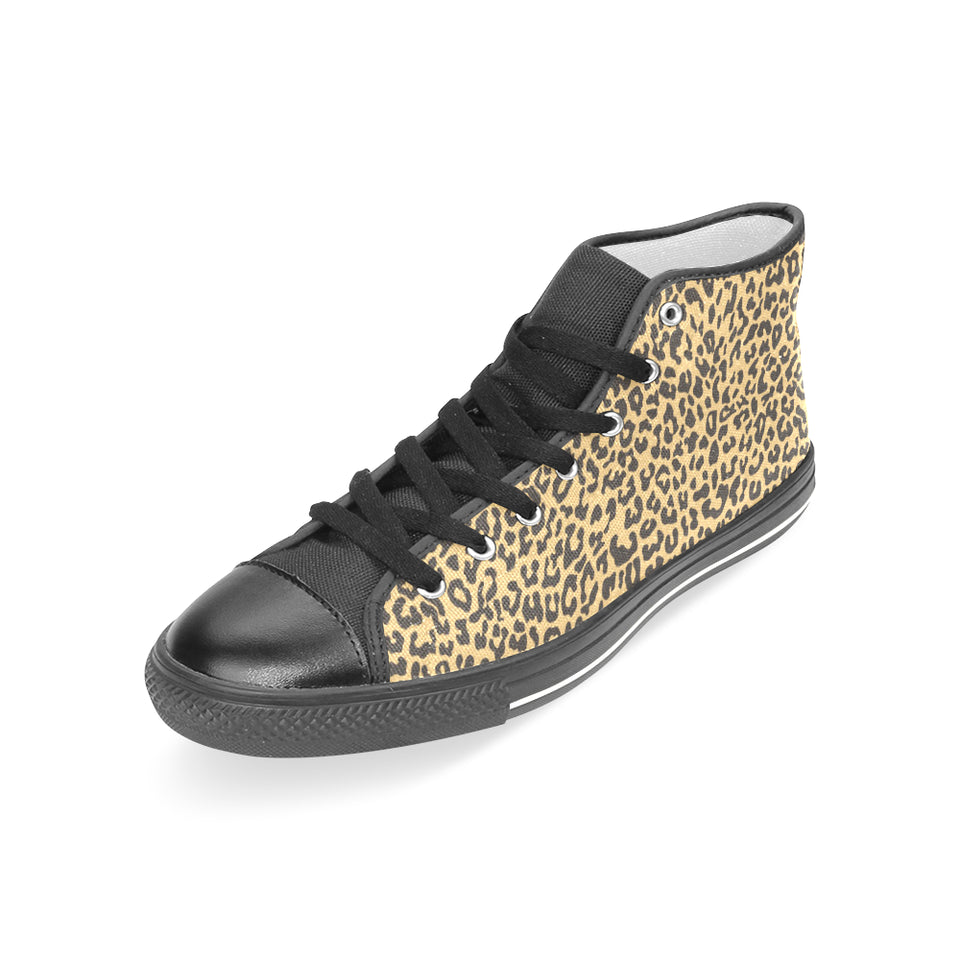Leopard skin print Women's High Top Canvas Shoes Black