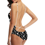 Saxophone music notes treble clef black white them Women's One-Piece Swimsuit