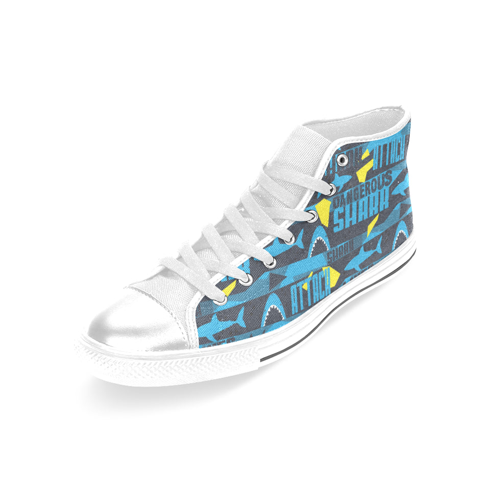 Shark dangerous Women's High Top Canvas Shoes White